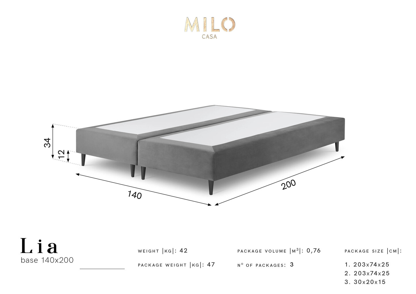 Divaani Milo Casa Lia 140 x 200, beige/musta hinta ja tiedot | Sängyt | hobbyhall.fi