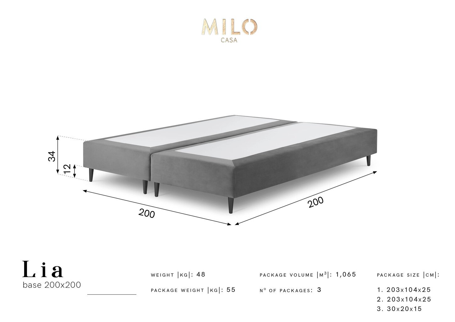 Divaani Milo Casa Lia 200 x 200, musta hinta ja tiedot | Sängyt | hobbyhall.fi