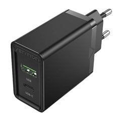 Seinälaturi EU USB-A(18W), USB-C(20W) Vention FBBB0-EU, 2.4A, PD3.0 (musta) hinta ja tiedot | Puhelimen laturit | hobbyhall.fi