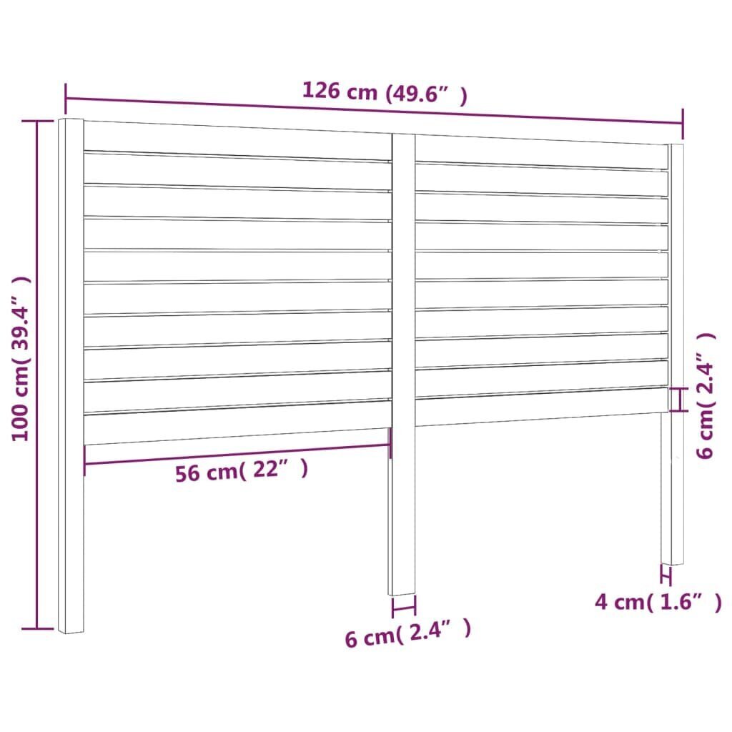 vidaXL Sängynpääty harmaa 126x4x100 cm täysi mänty hinta ja tiedot | Sängyt | hobbyhall.fi