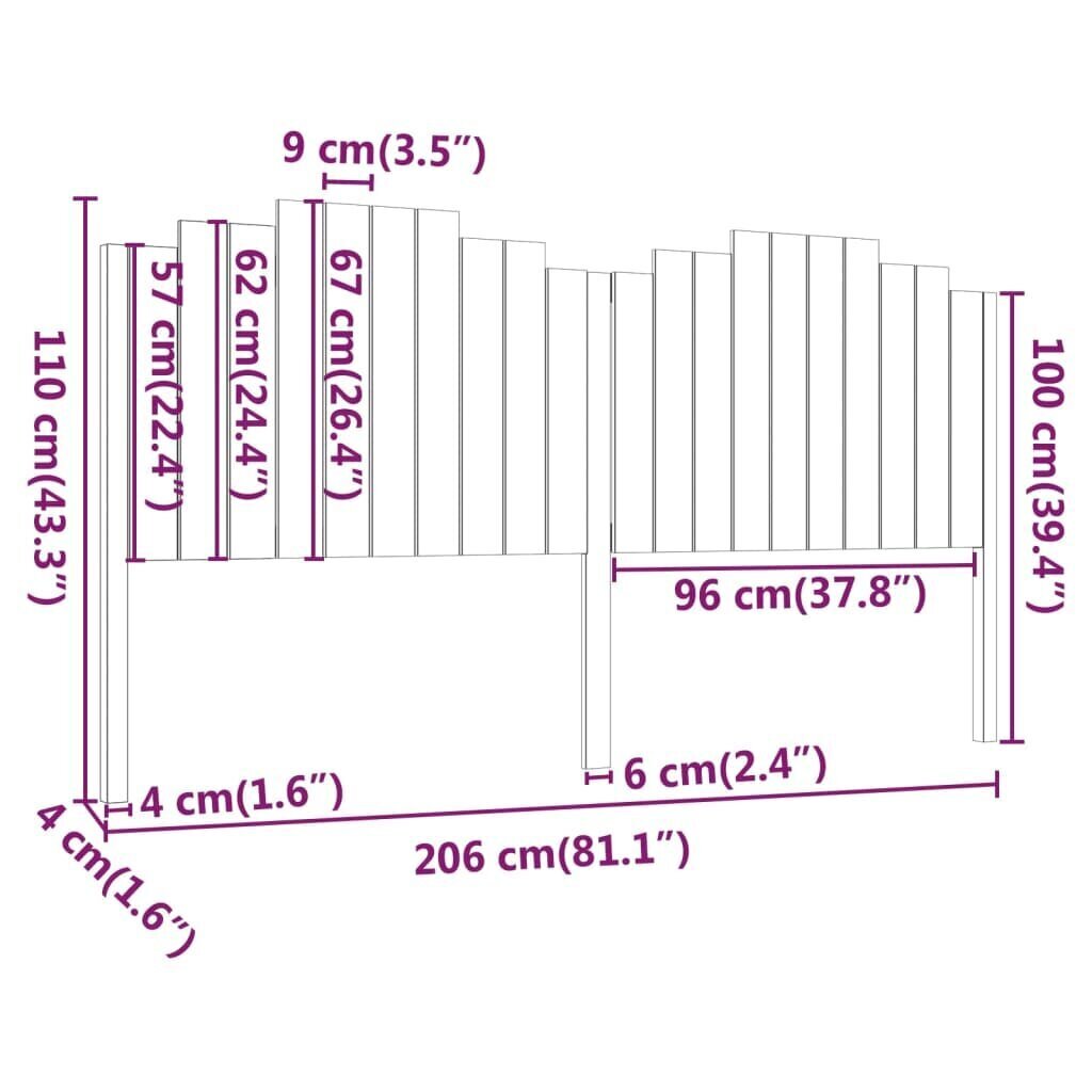 vidaXL Sängynpääty musta 206x4x110 cm täysi mänty hinta ja tiedot | Sängyt | hobbyhall.fi