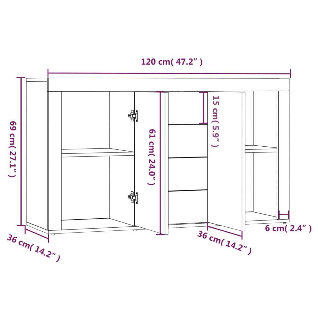 vidaXL Senkki ruskea tammi 120x36x69 cm tekninen puu hinta ja tiedot | Olohuoneen kaapit ja lipastot | hobbyhall.fi