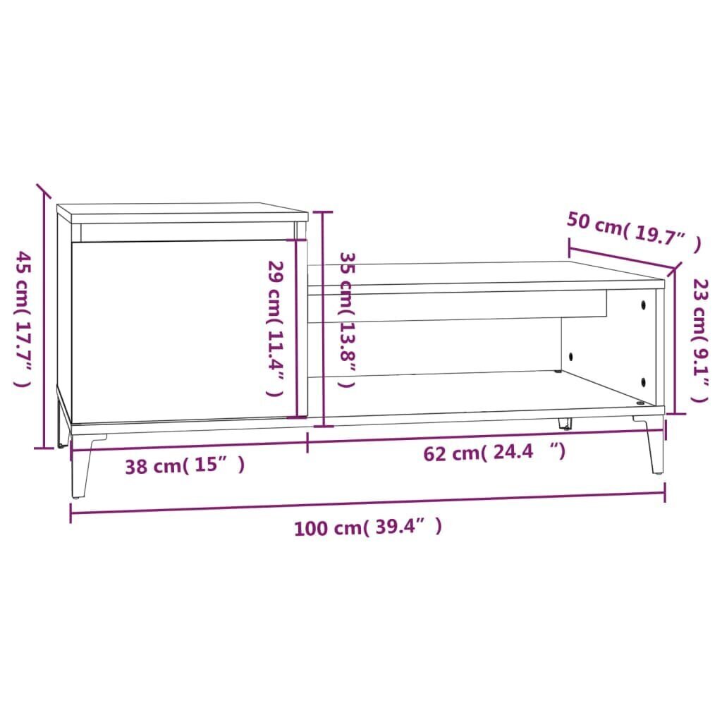 vidaXL Sohvapöytä harmaa Sonoma 100x50x45 cm tekninen puu hinta ja tiedot | Sohvapöydät | hobbyhall.fi