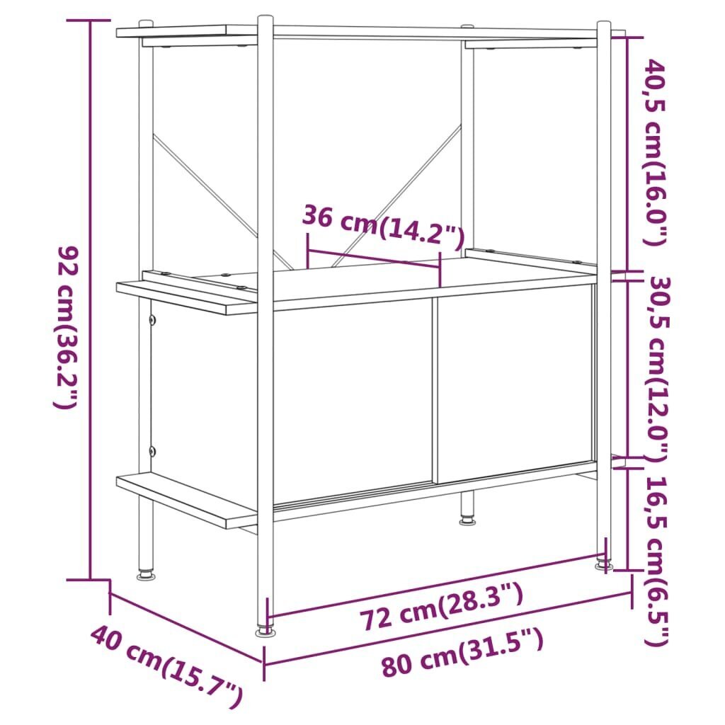 vidaXL 3-tasoinen Hylly kaapilla 80x40x92 cm teräs ja tekninen puu hinta ja tiedot | Kaapit | hobbyhall.fi