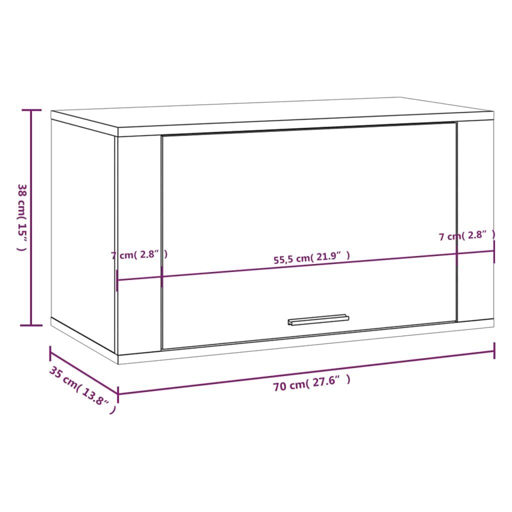 vidaXL Seinäkenkäkaappi Sonoma-tammi 70x35x38 cm tekninen puu hinta ja tiedot | Kenkäkaapit ja -hyllyt | hobbyhall.fi