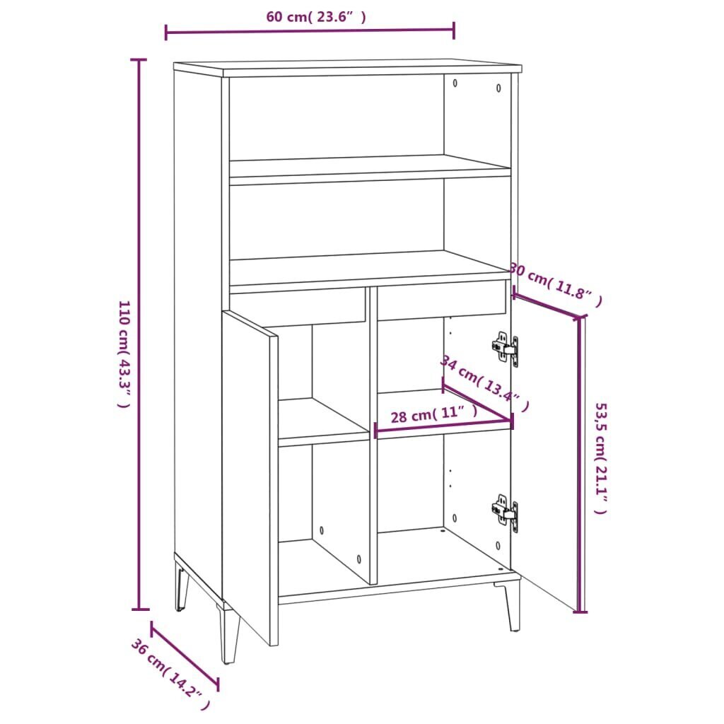 vidaXL Kaappi ruskea tammi 60x36x110 cm tekninen puu hinta ja tiedot | Olohuoneen kaapit ja lipastot | hobbyhall.fi