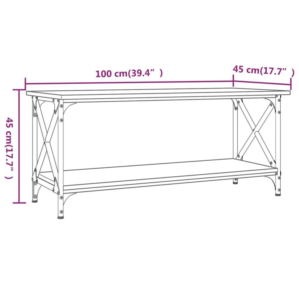 vidaXL Sohvapöytä Sonoma-tammi 100x45x45 cm tekninen puu ja rauta hinta ja tiedot | Sohvapöydät | hobbyhall.fi