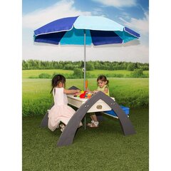 Puinen piknikpöytä, jossa on sateenvarjo sekä vesi- ja hiekkalaatikot, Delta Axi hinta ja tiedot | Lasten leikkimökit ja -teltat | hobbyhall.fi