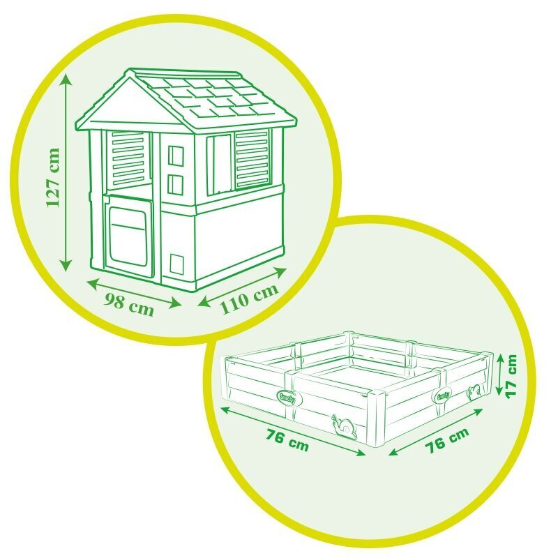 Smoby lasten leikkimökki, jossa hiekkalaatikko, vihreä hinta ja tiedot | Lasten leikkimökit ja -teltat | hobbyhall.fi