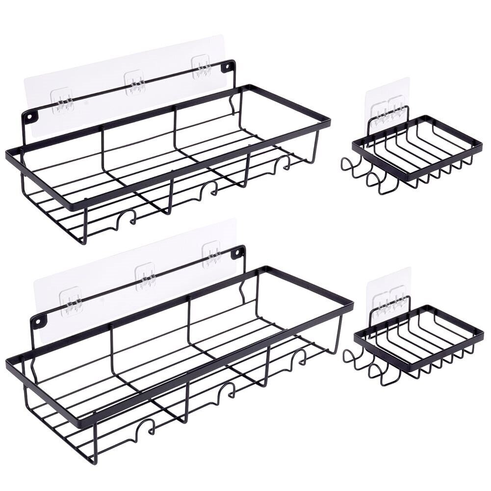 Metallinen suihkuhylly, musta, 4 kpl hinta ja tiedot | Kylpyhuoneen sisustus | hobbyhall.fi