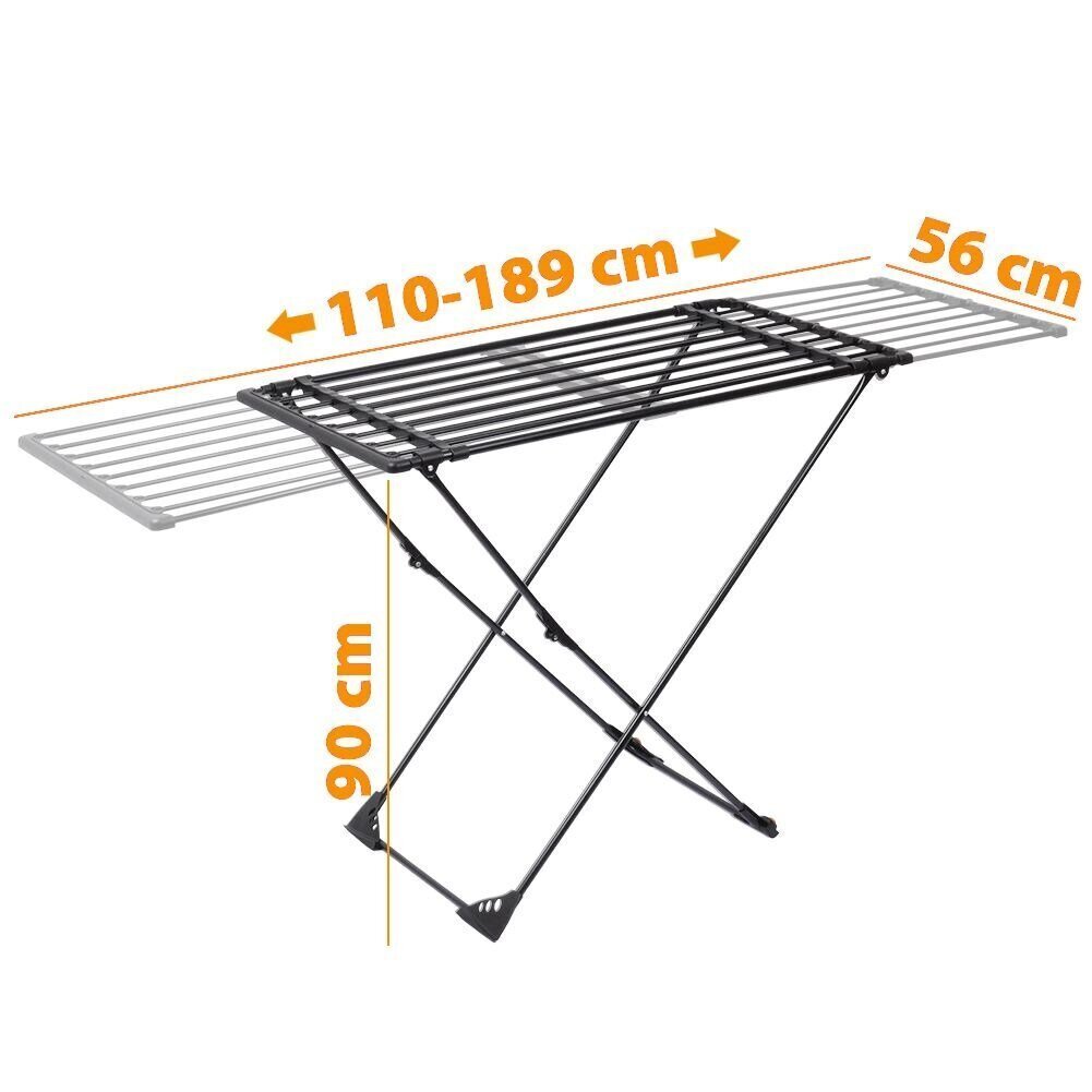 Metallinen kuivausteline, musta, kokoontaitettava xxl 110-189 cm hinta ja tiedot | Kuivaustelineet ja tarvikkeet | hobbyhall.fi