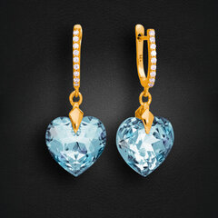 Hopeiset korvakorut „Romantic Heart III (Aquamarine Blue)“ Swarovskin kristalleilla hinta ja tiedot | Korvakorut | hobbyhall.fi