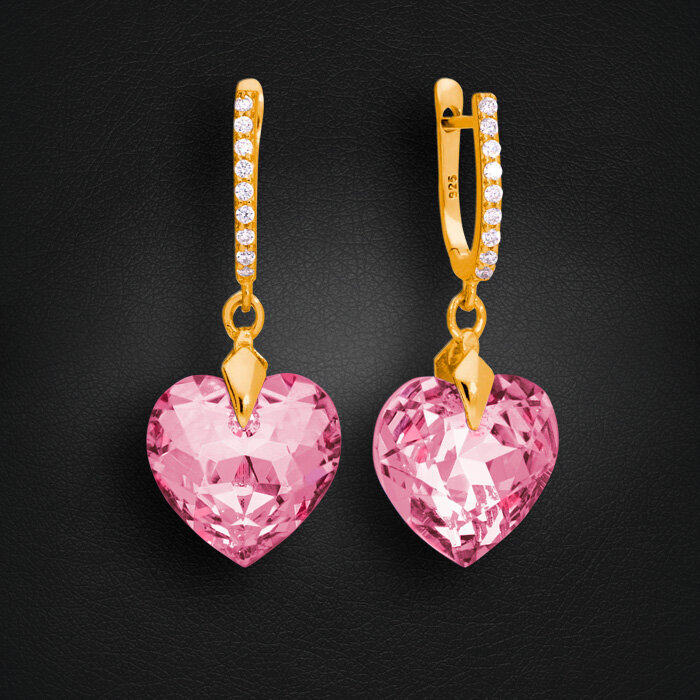 Hopeiset korvakorut „Romantic Heart III (Rose)“ Swarovskin kristalleilla hinta ja tiedot | Korvakorut | hobbyhall.fi