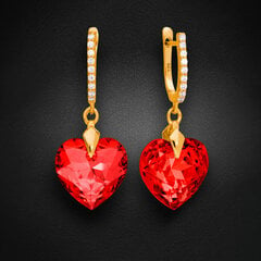 Hopeiset korvakorut „Romantic Heart III (Light Siam)“ Swarovskin kristalleilla hinta ja tiedot | Korvakorut | hobbyhall.fi