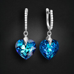 Hopeiset korvakorut, Romantic Heart III R (Bermuda Blue), Swarovskin kristalleilla hinta ja tiedot | Korvakorut | hobbyhall.fi