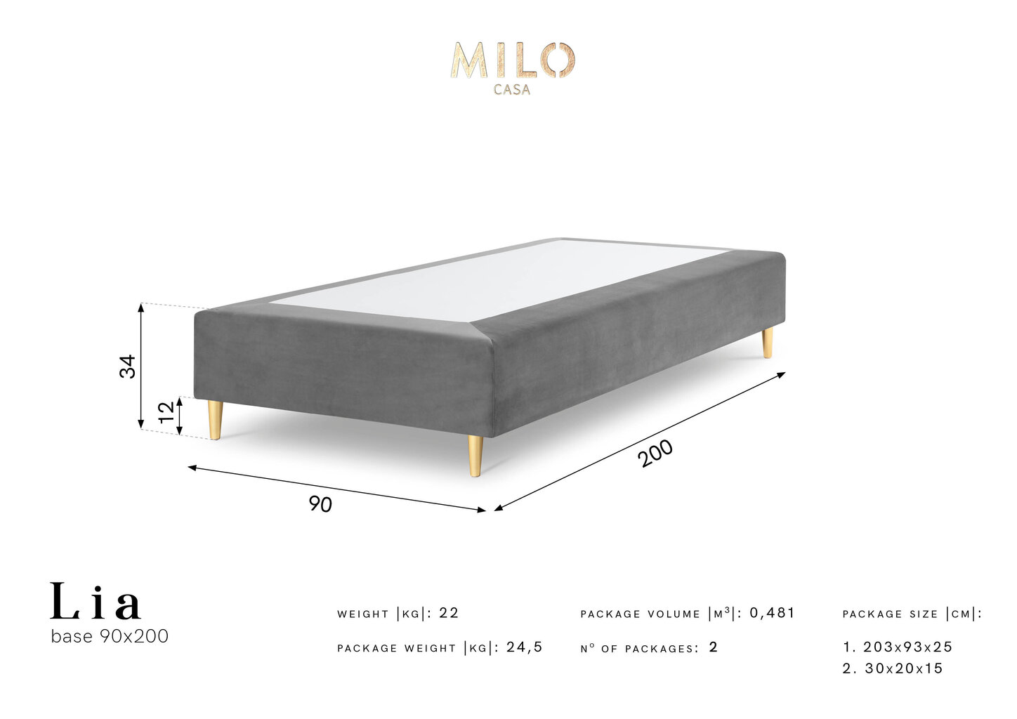 Divaani Milo Casa Lia 90 x 200, vaaleanvioletti hinta ja tiedot | Sängyt | hobbyhall.fi