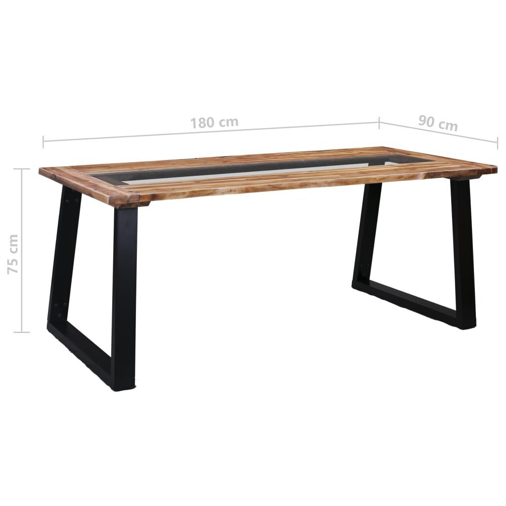 vidaXL Ruokapöytä 180x90x75 cm täysi akaasiapuu ja lasi hinta ja tiedot | Ruokapöydät | hobbyhall.fi