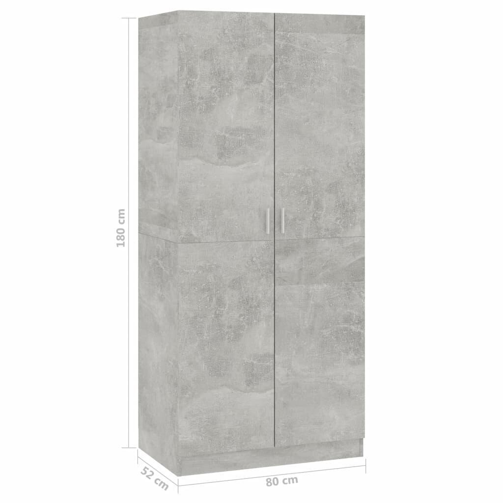 vidaXL Vaatekaappi betoninharmaa 80x52x180 cm lastulevy hinta ja tiedot | Kaapit | hobbyhall.fi