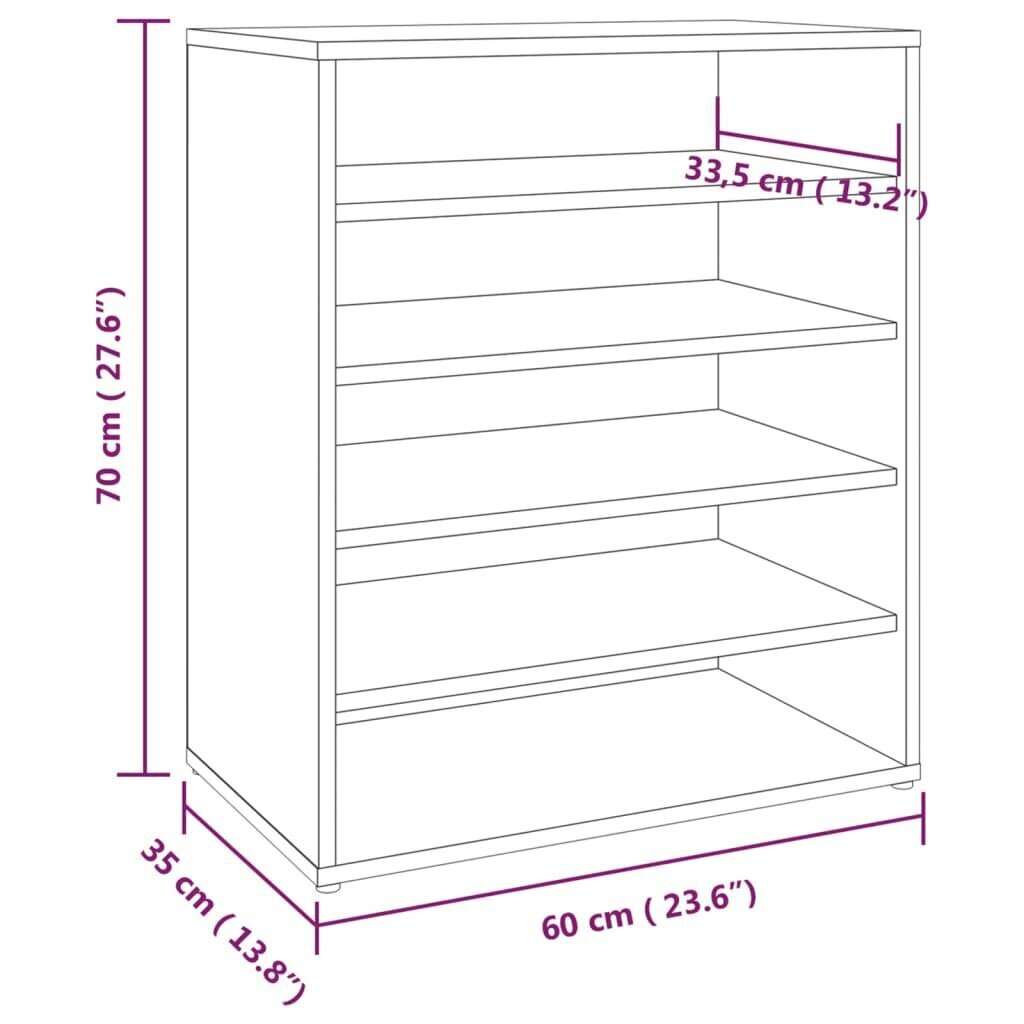 vidaXL Kenkäteline savutammi 60x35x70 cm tekninen puu hinta ja tiedot | Kenkäkaapit ja -hyllyt | hobbyhall.fi