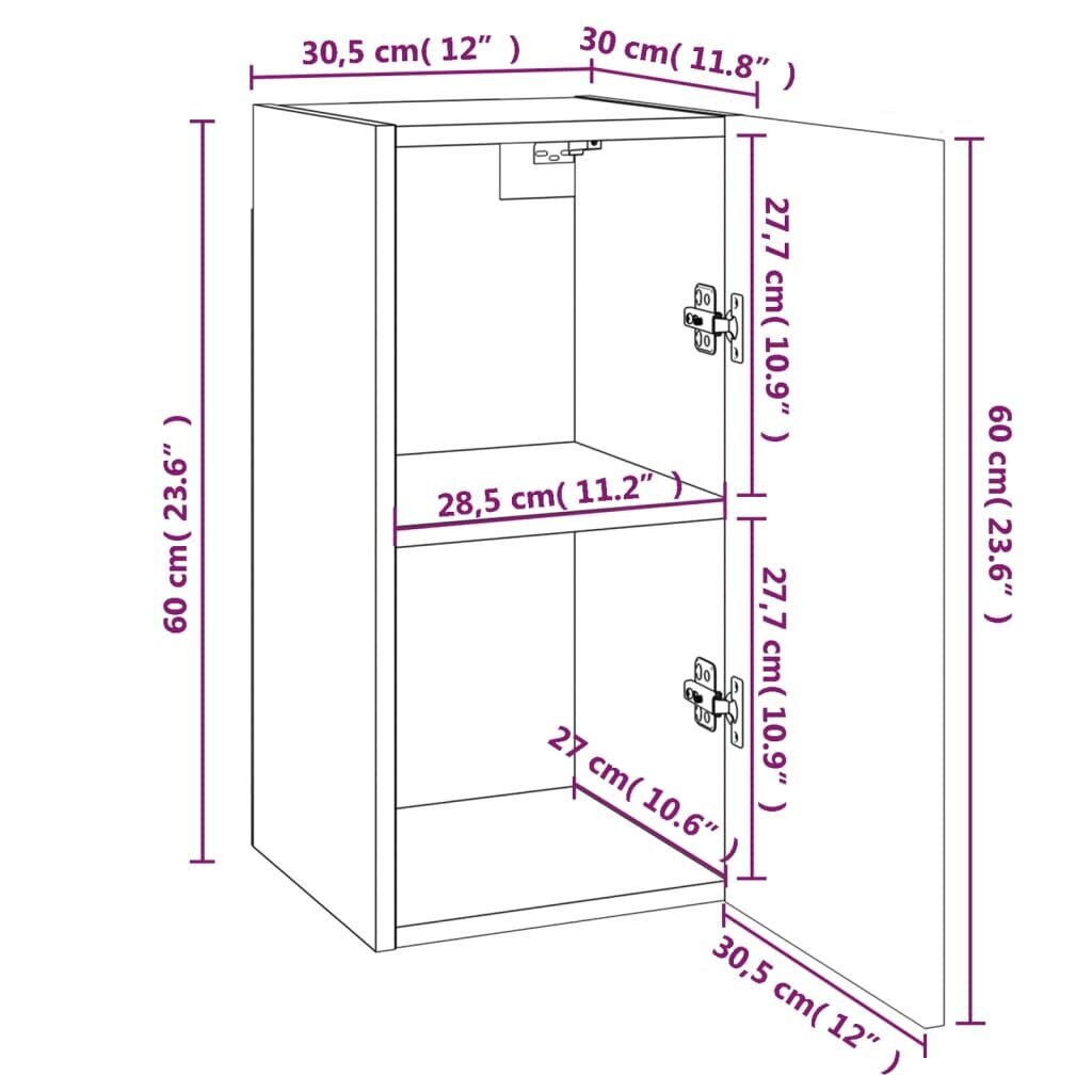 vidaXL TV-tasot 2 kpl savutammi 30,5x30x60 cm tekninen puu hinta ja tiedot | TV-tasot | hobbyhall.fi