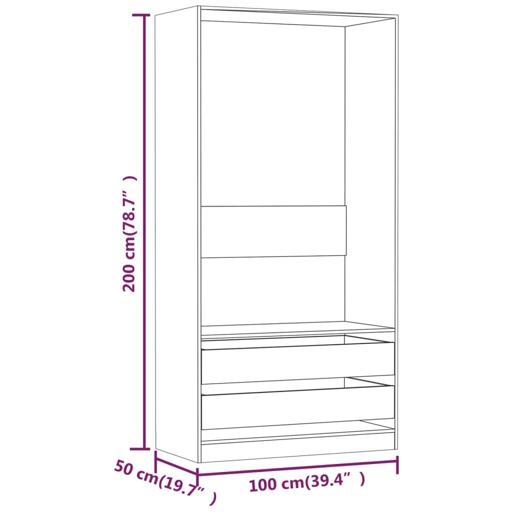 vidaXL Vaatekaappi savutammi 100x50x200 cm tekninen puu hinta ja tiedot | Kaapit | hobbyhall.fi