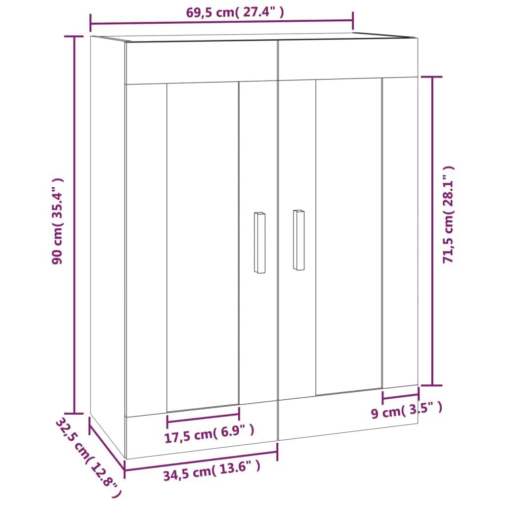 vidaXL Seinäkaappi Sonoma-tammi 69,5x32,5x90 cm tekninen puu hinta ja tiedot | Olohuoneen kaapit ja lipastot | hobbyhall.fi