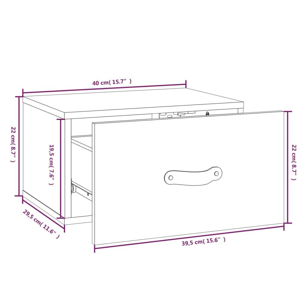 vidaXL Seinäkiinnitettävät yöpöydät 2 kpl harmaa 40x29,5x22 cm hinta ja tiedot | Yöpöydät | hobbyhall.fi