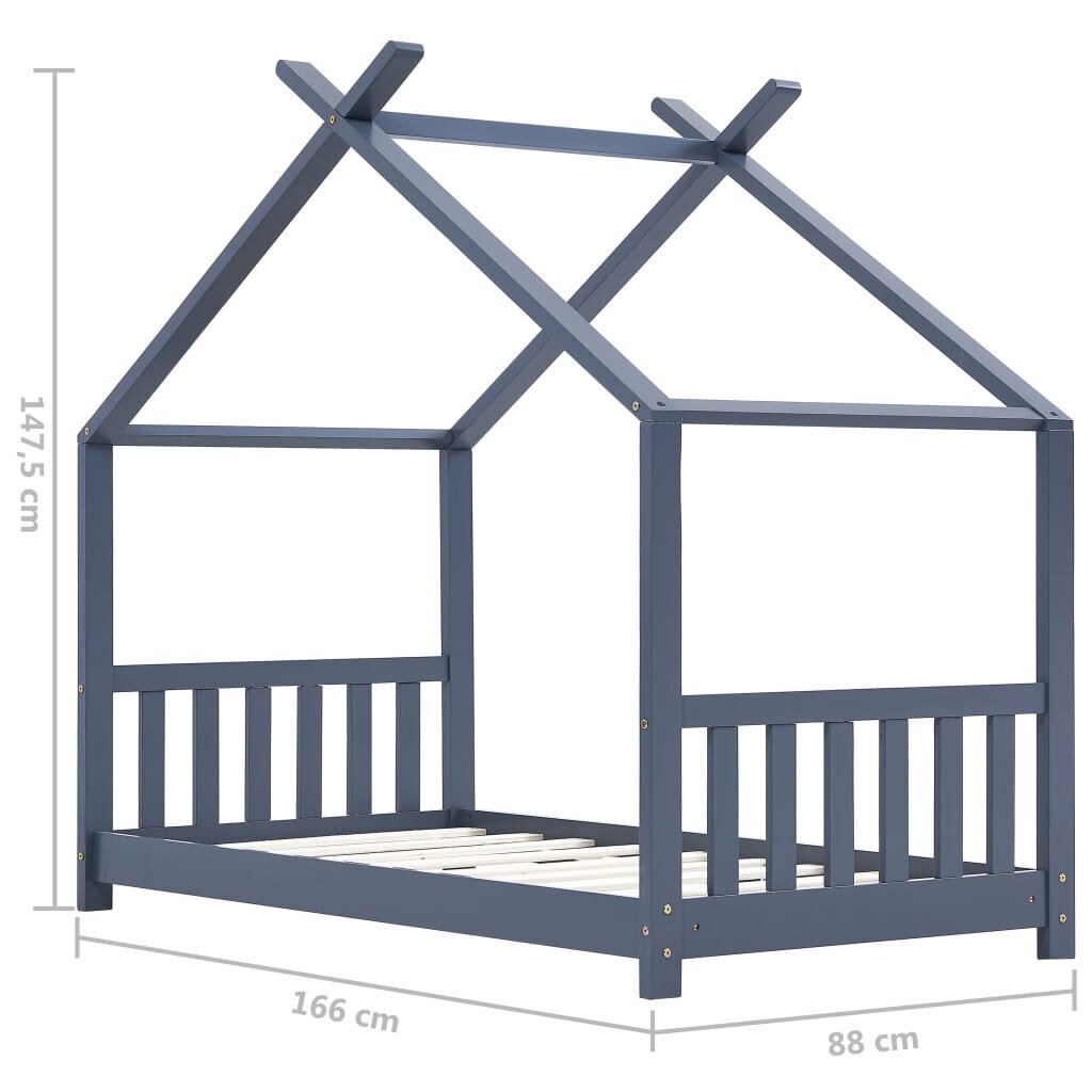 vidaXL Lasten sängynrunko harmaa täysi mänty 80x160 cm hinta ja tiedot | Lastensängyt | hobbyhall.fi