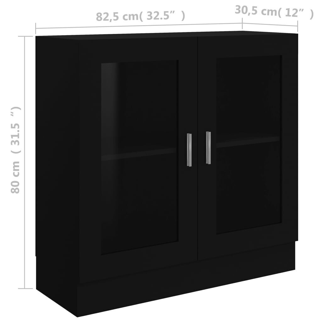 vidaXL Vitriinikaappi musta 82,5x30,5x80 cm lastulevy hinta ja tiedot | Vitriinit | hobbyhall.fi