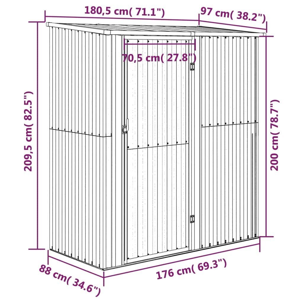 vidaXL Puutarhavaja vihreä 180,5x97x209,5 cm galvanoitu teräs hinta ja tiedot | Piharakennukset | hobbyhall.fi