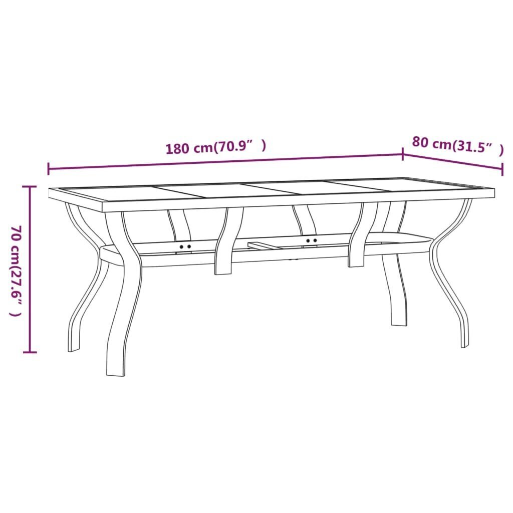 vidaXL Puutarhapöytä ruskea ja musta 180x80x70 cm teräs ja lasi hinta ja tiedot | Puutarhapöydät | hobbyhall.fi