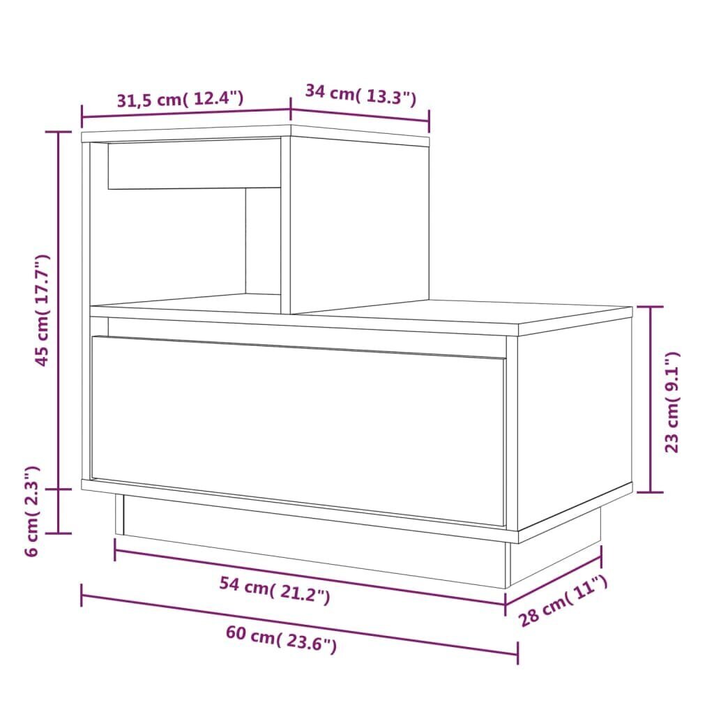 vidaXL Yöpöytä valkoinen 60x34x51 cm täysi mänty hinta ja tiedot | Yöpöydät | hobbyhall.fi