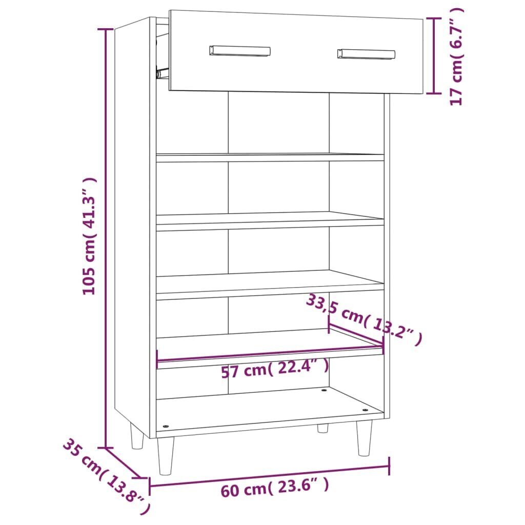 vidaXL Kenkäkaappi valkoinen 60x35x105 cm tekninen puu hinta ja tiedot | Kenkäkaapit ja -hyllyt | hobbyhall.fi