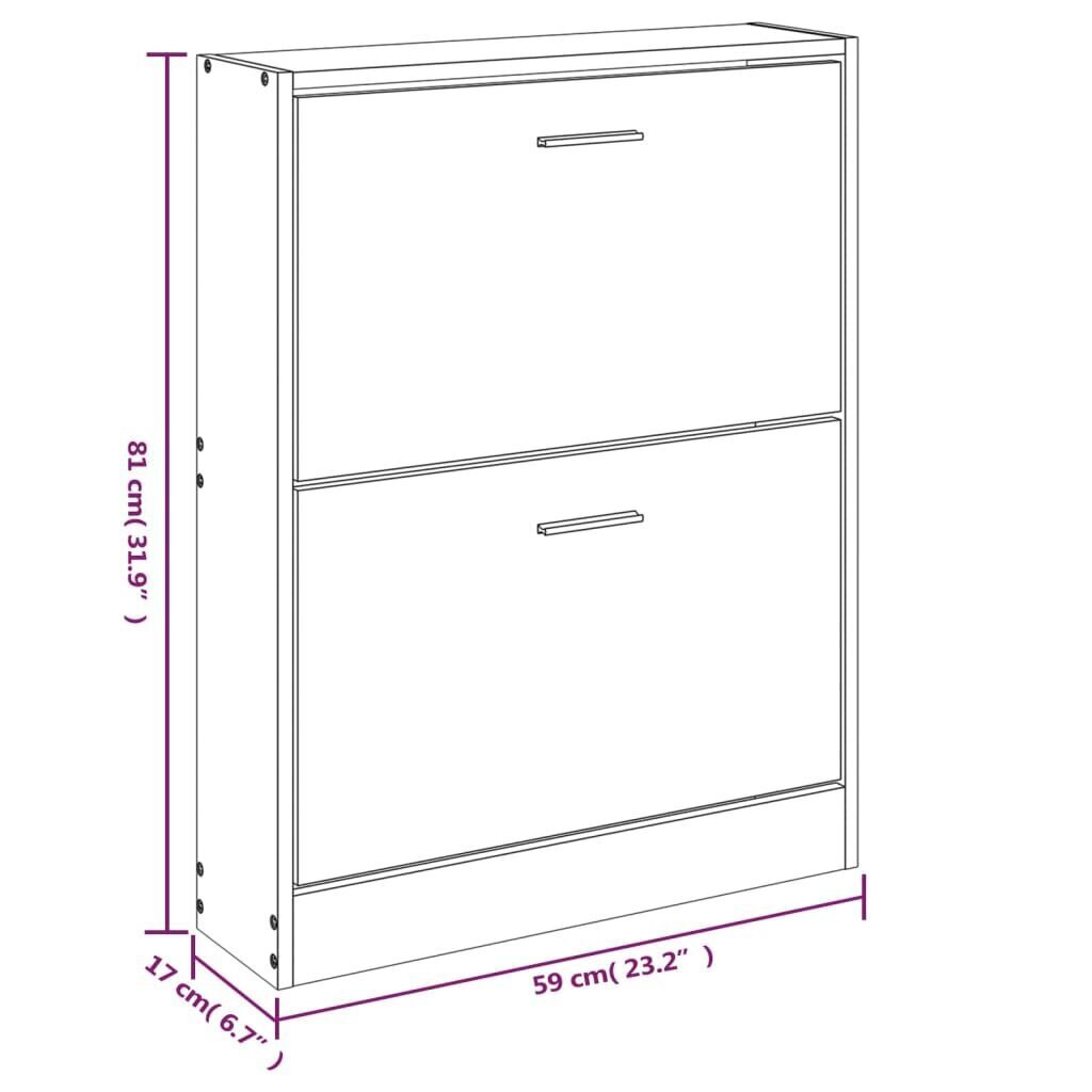 vidaXL Kenkäkaappi ruskea tammi 59x17x81 cm tekninen puu hinta ja tiedot | Kenkäkaapit ja -hyllyt | hobbyhall.fi