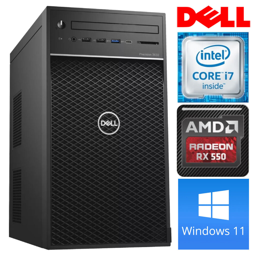 Dell 3630 Tower i7-8700K 8GB 256SSD M.2 NVME+2TB RX550 4GB WIN11Pro hinta ja tiedot | Pöytätietokoneet | hobbyhall.fi