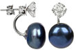 JwL Luxury Pearls Hopeiset korvakorut aidolla sinisellä helmillä ja kristallilla 2in1 JL0225 sJL0225 hinta ja tiedot | Korvakorut | hobbyhall.fi
