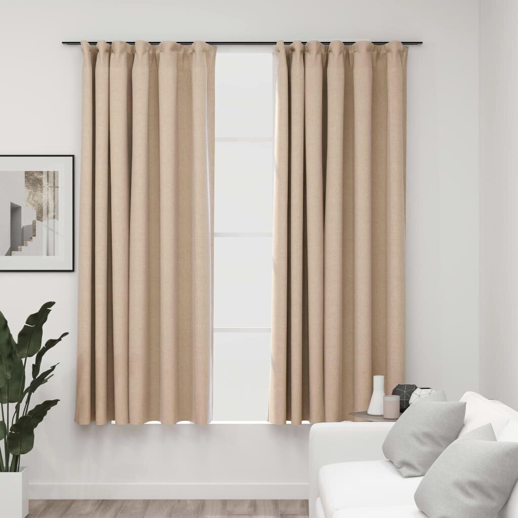 vidaXL Pellavamaiset pimennysverhot koukuilla 2 kpl beige 140x175 cm hinta ja tiedot | Verhot | hobbyhall.fi