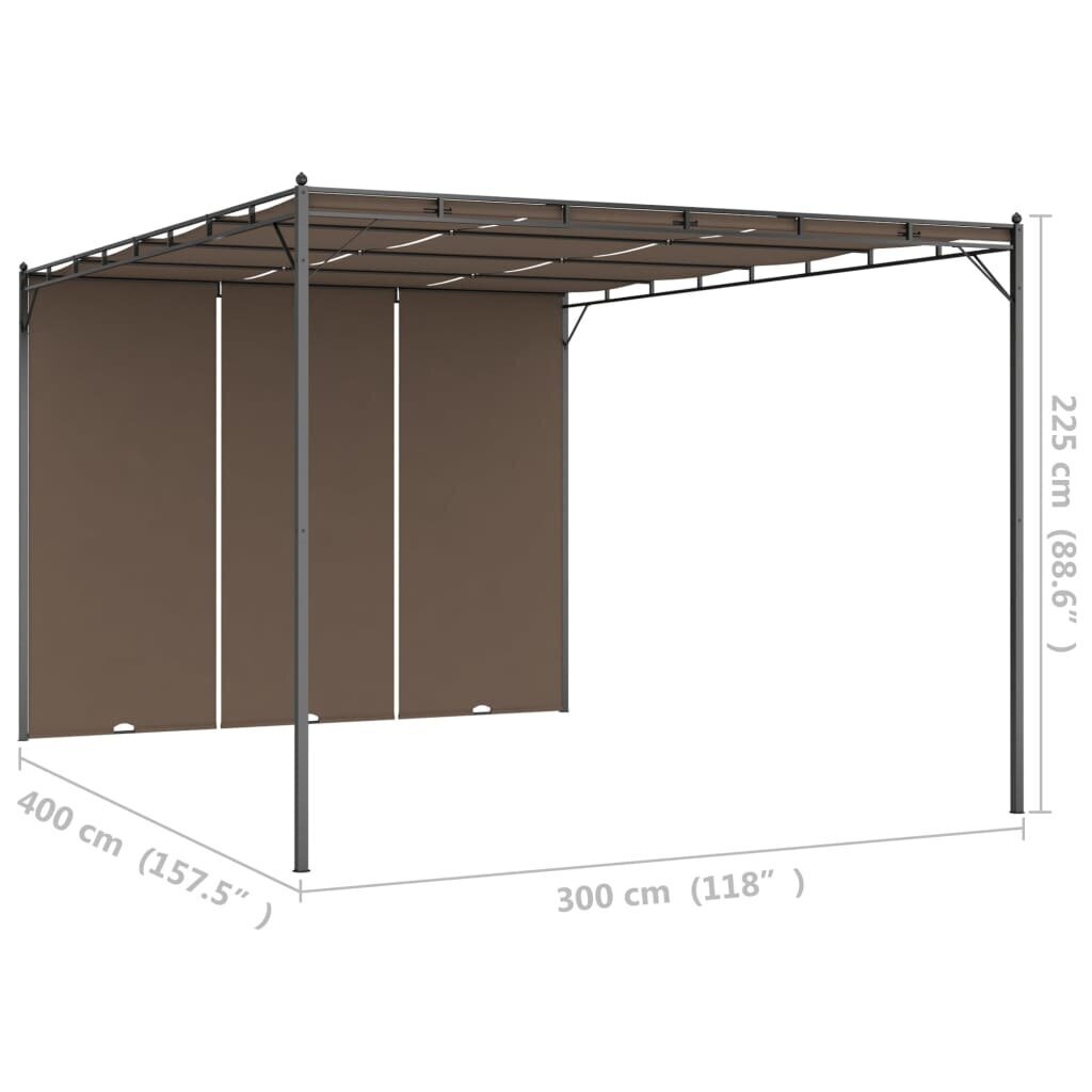 vidaXL Puutarhan huvimaja sivuverholla 4x3x2,25 cm harmaanruskea hinta ja tiedot | Puutarhapaviljongit | hobbyhall.fi