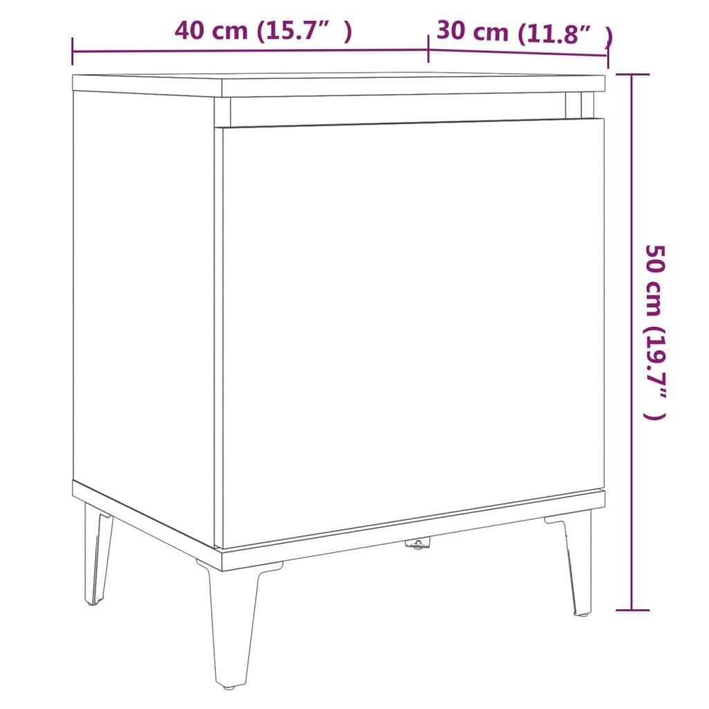 vidaXL Yöpöydät metallijaloilla 2 kpl ruskea tammi 40x30x50 cm hinta ja tiedot | Yöpöydät | hobbyhall.fi