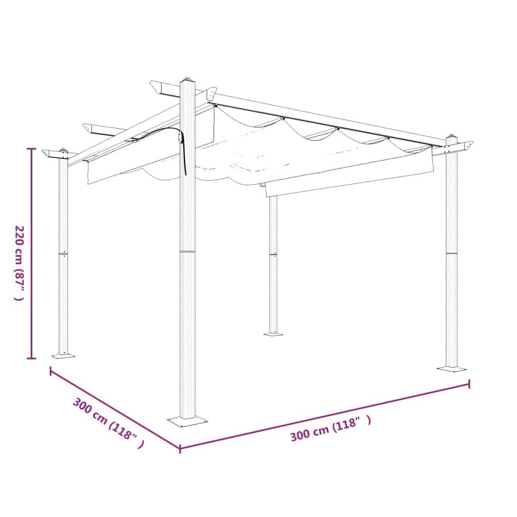 vidaXL Puutarhan huvimaja sisäänvedettävällä katolla 3x3 m harmaanrusk hinta ja tiedot | Puutarhapaviljongit | hobbyhall.fi