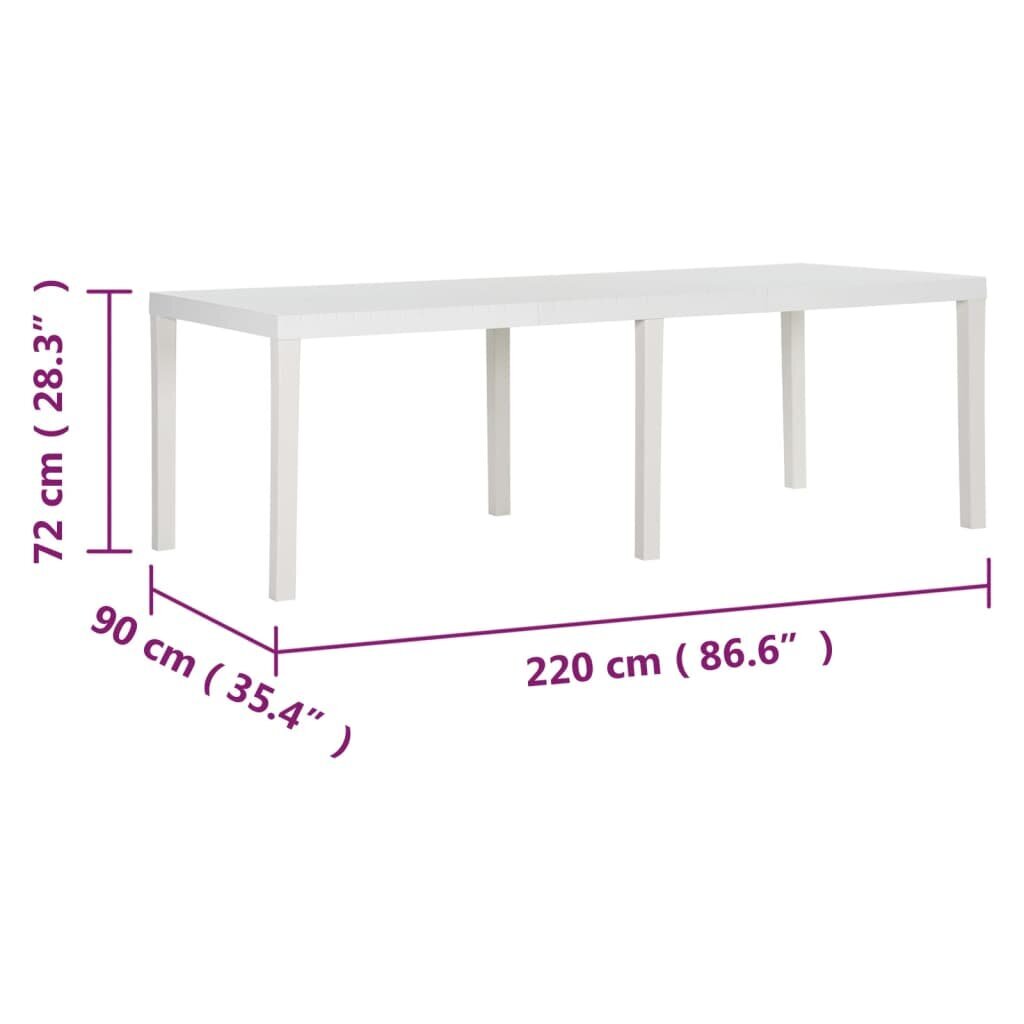 vidaXL Puutarhapöytä 220x90x72 cm PP valkoinen hinta ja tiedot | Puutarhapöydät | hobbyhall.fi