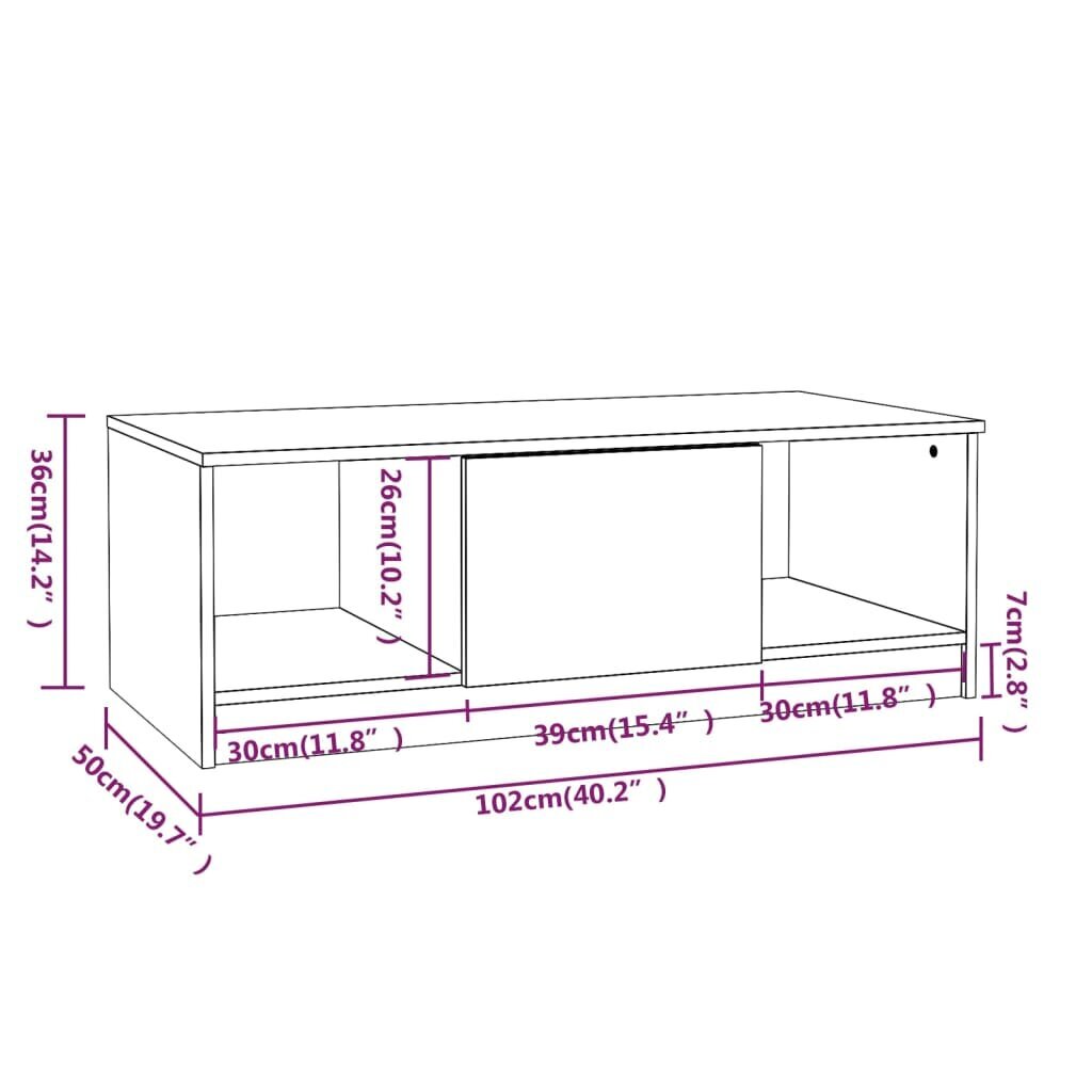 vidaXL Sohvapöytä korkeakiilto valkoinen 102x50x36 cm tekninen puu hinta ja tiedot | Sohvapöydät | hobbyhall.fi