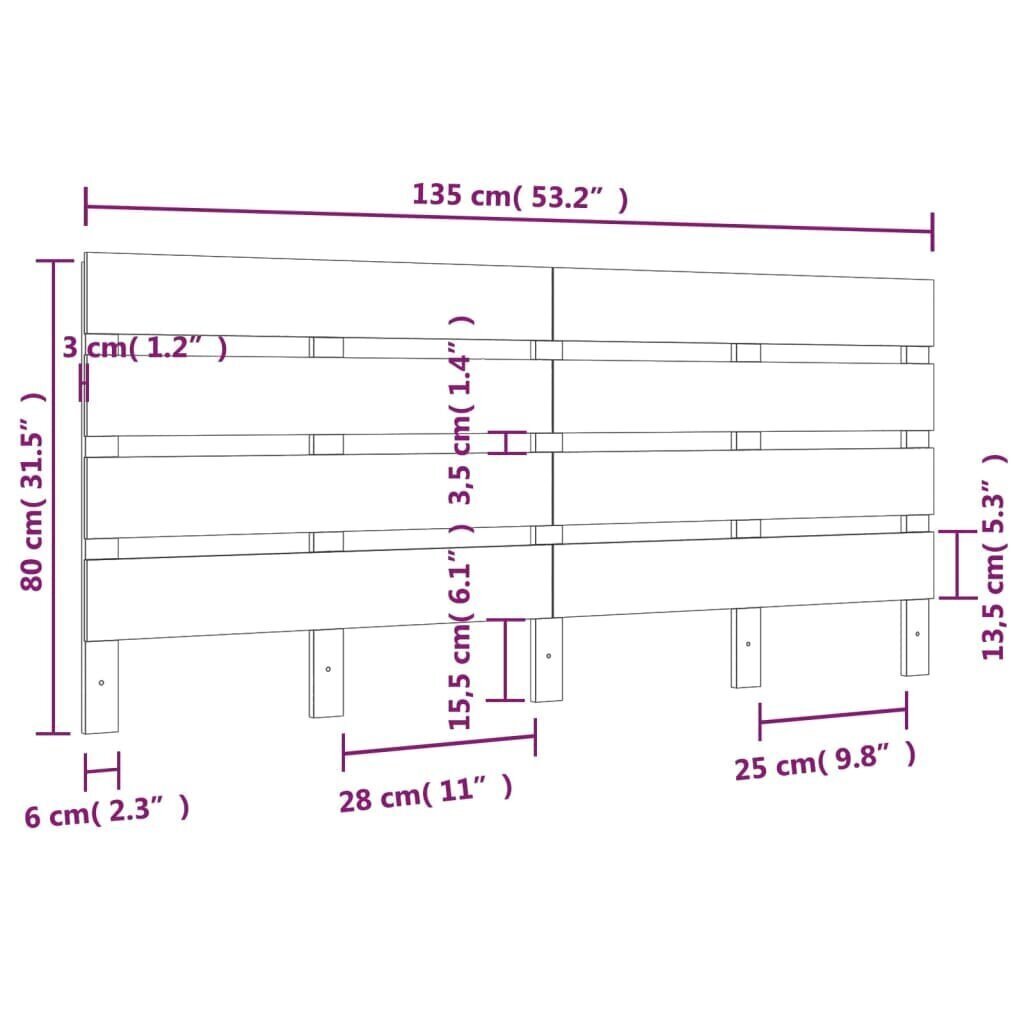 vidaXL Sängynpääty valkoinen 135x3x80 cm täysi mänty hinta ja tiedot | Sängyt | hobbyhall.fi