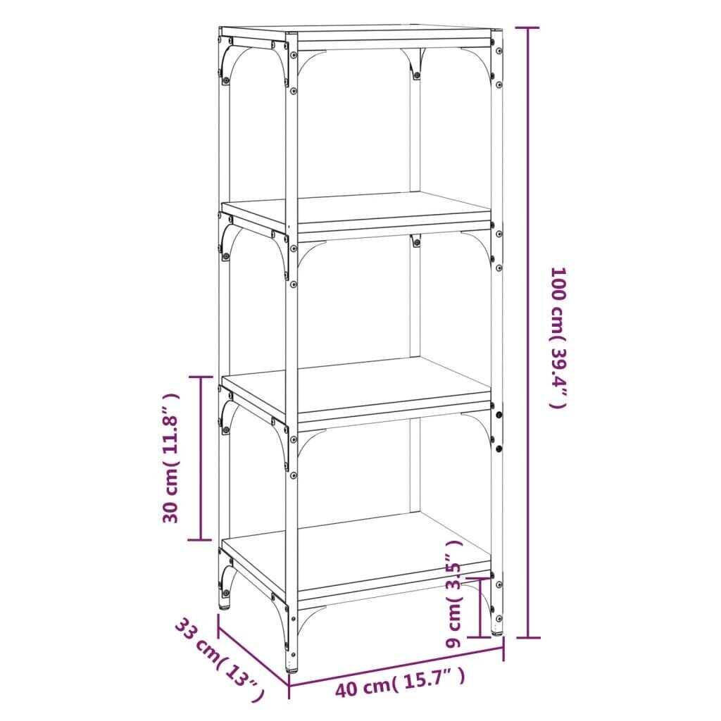 vidaXL Kirjahylly harmaa Sonoma 40x33x100 cm tekninen puu ja teräs hinta ja tiedot | Hyllyt | hobbyhall.fi