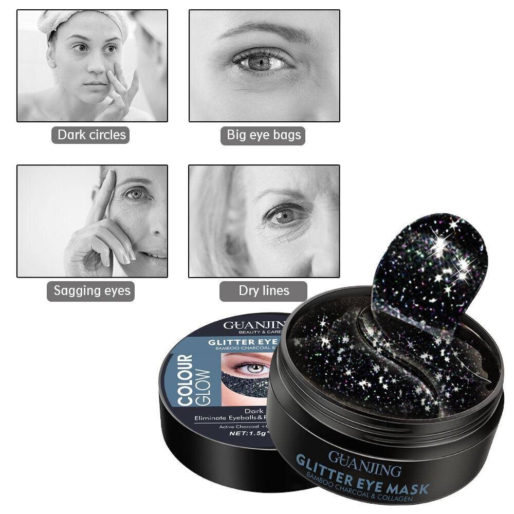 Collagen & Bamboo Charcoal Silmätyynyt, Black Glitter 60 kpl hinta ja tiedot | Kasvonaamiot ja silmänalusaamiot | hobbyhall.fi