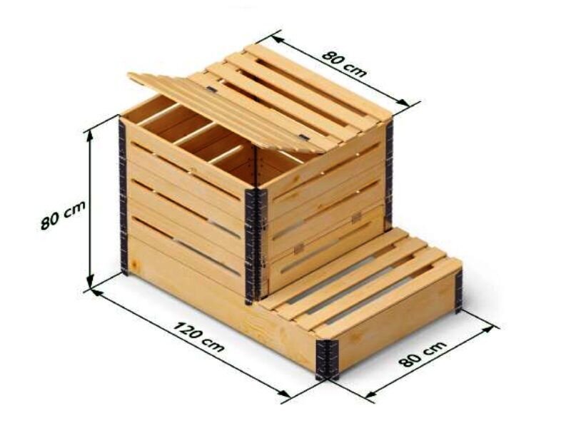 Puinen kompostilaatikko aukoilla, 520 l (1200x800x800 mm) hinta ja tiedot | Kompostorit ja jäteastiat | hobbyhall.fi