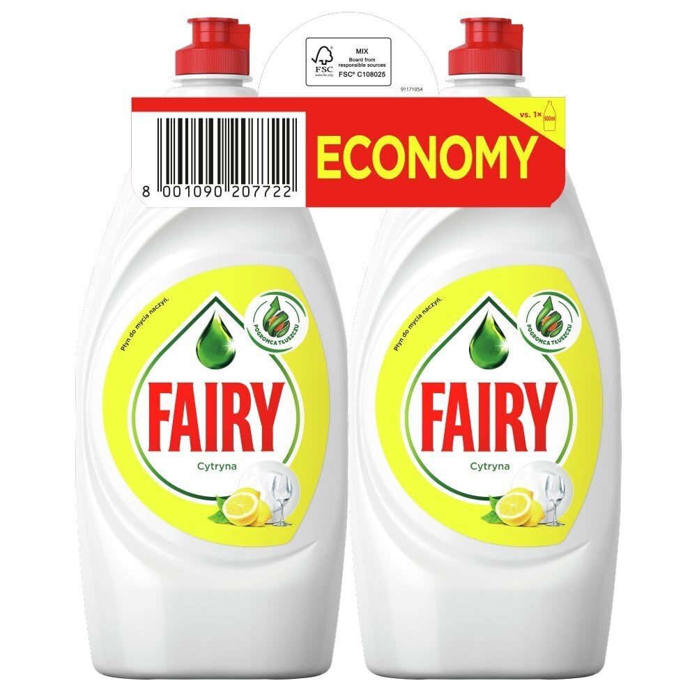 Fairy Astianpesuaine Lemon 2 x 900ml hinta ja tiedot | Astianpesuaineet | hobbyhall.fi