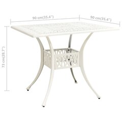 vidaXL Puutarhapöytä valkoinen 90x90x73 cm valualumiini hinta ja tiedot | Puutarhapöydät | hobbyhall.fi