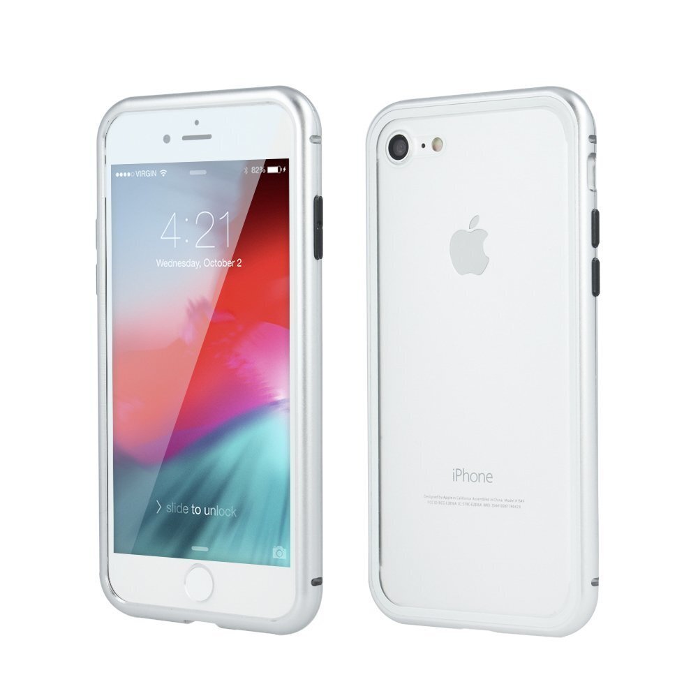 Apple iPhone 6 / 6S alumiinikotelo karkaistulla lasilla Mocco, läpinäkyvä/hopea hinta ja tiedot | Puhelimen kuoret ja kotelot | hobbyhall.fi