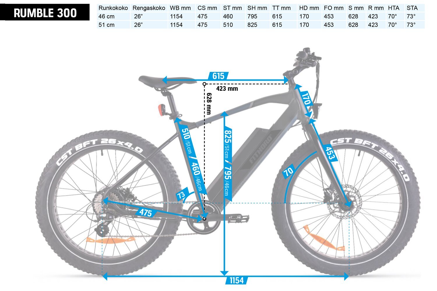 Sähköpyörä FitNord Rumble 300 (690 Wh akku), 46 cm runko hinta ja tiedot | Sähköpyörät | hobbyhall.fi